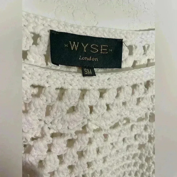WYSE London White Open Crochet Short Sleeve Square Neck Blouse Top Size Small - Picture 4 of 8